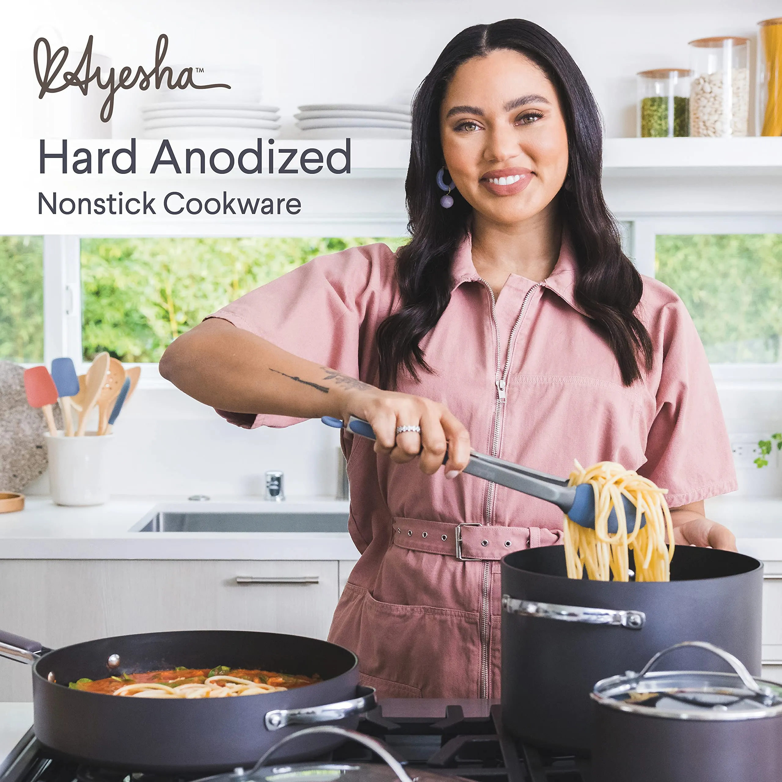 Ayesha Curry Kitchenware Professional Hard Anodized Nonstick Stock Pot/Stockpot with Lid, 10 Quart, Charcoal