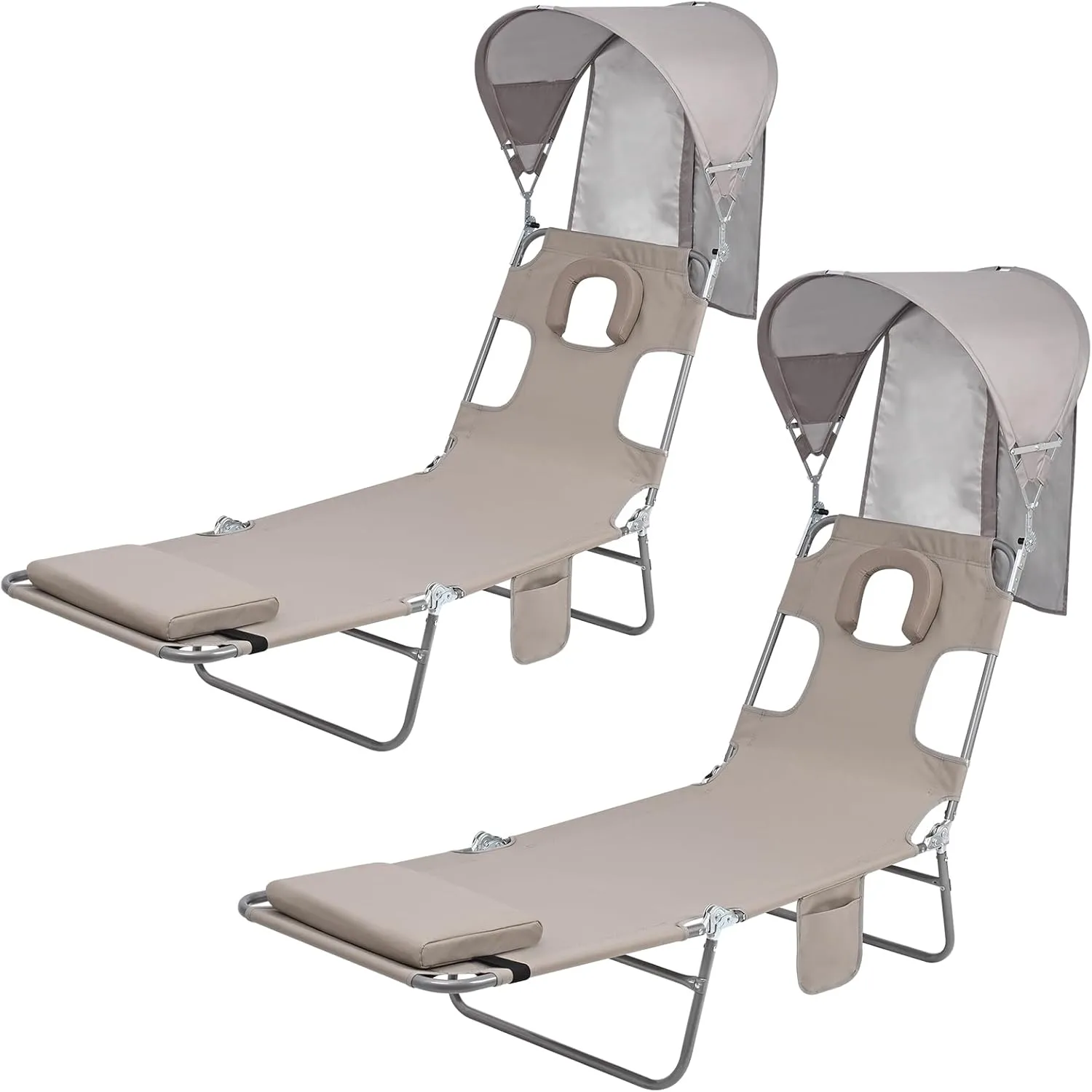 Backpack Beach Tanning Chair with Canopy Sun Shade & Face Hole, 6 Position Folding Lounge Sun Chair for Adults Outside Reading Sunbathing Poolside Camping Lawn, UPF 50 , 2 Pack, Patent Design