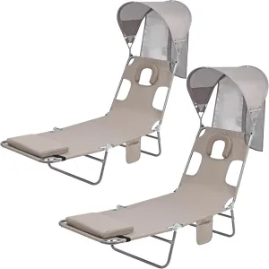 Backpack Beach Tanning Chair with Canopy Sun Shade & Face Hole, 6 Position Folding Lounge Sun Chair for Adults Outside Reading Sunbathing Poolside Camping Lawn, UPF 50 , 2 Pack, Patent Design