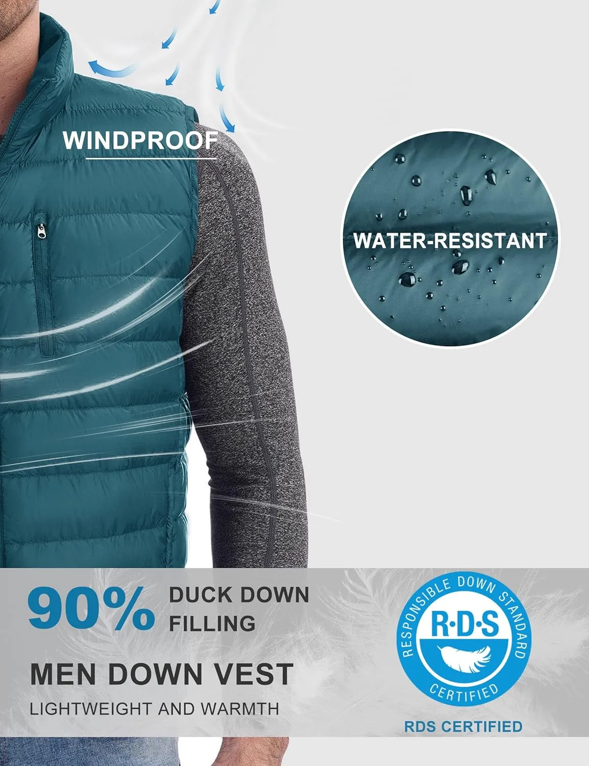 Bakery Men's Down Vest Lightweight Packable Puffer Vest Stand Collar Down Vest Zipper Sleeveless Jacket