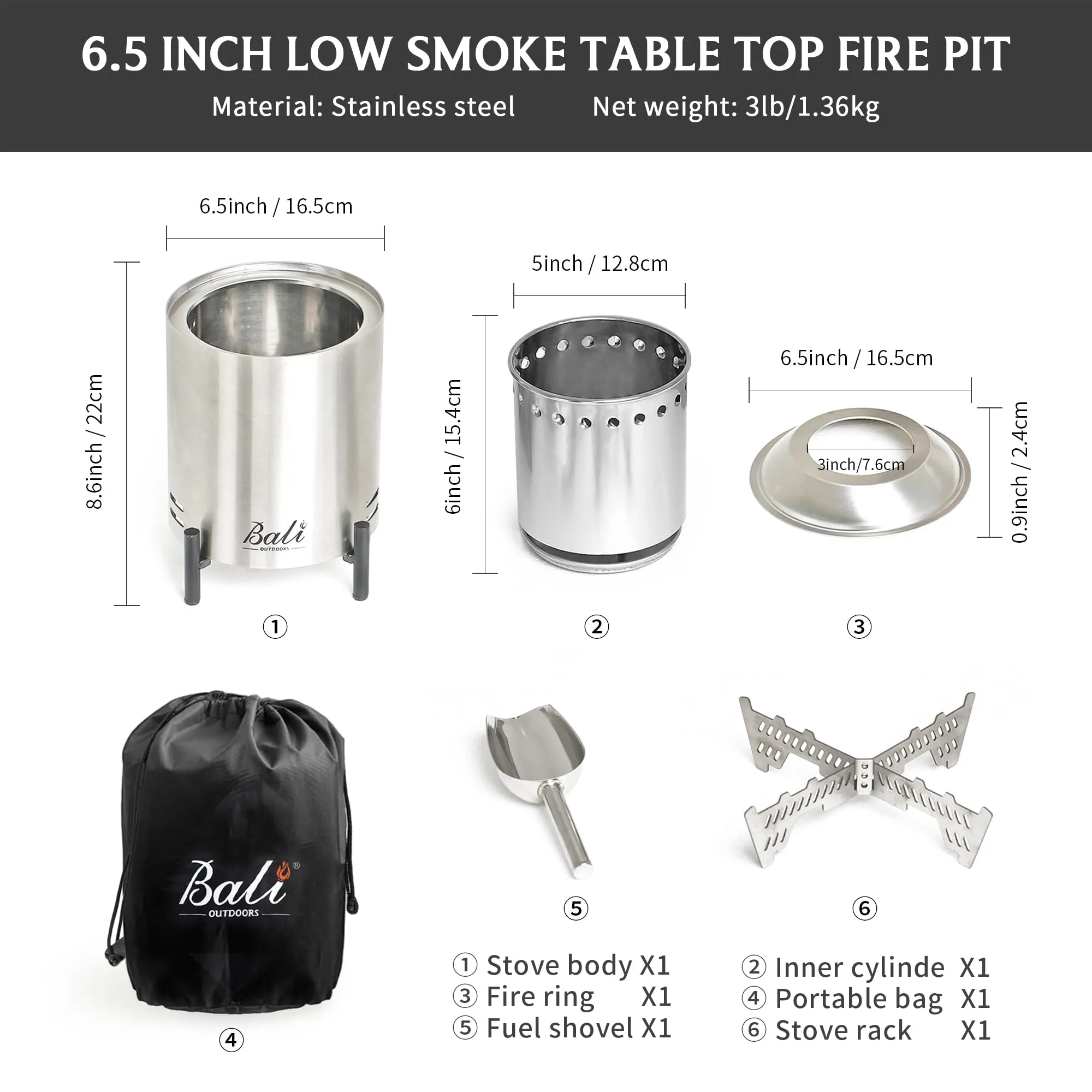 BALI OUTDOORS Tabletop Fire Pit Small Table Top Firepit Outdoor Smokeless Firepit Patio