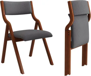Ball & Cast Folding Dining Chairs Set of 2,Portable Kitchen Chairs with Padded Cushions,Ergonomical Design,Foldable Wood Dining Chairs for Dining Room,Restaurant,Kitchen,Office,Indoor,Dark Grey Cherry