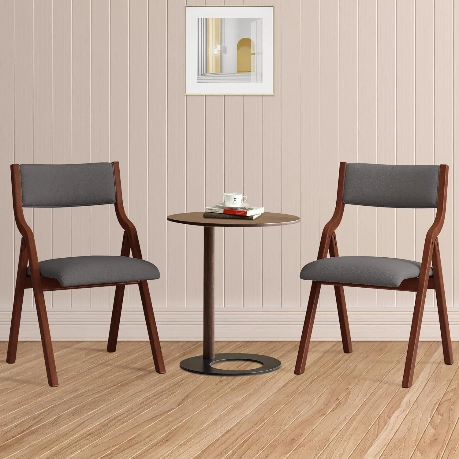 Ball & Cast Folding Dining Chairs Set of 2,Portable Kitchen Chairs with Padded Cushions,Ergonomical Design,Foldable Wood Dining Chairs for Dining Room,Restaurant,Kitchen,Office,Indoor,Dark Grey Cherry