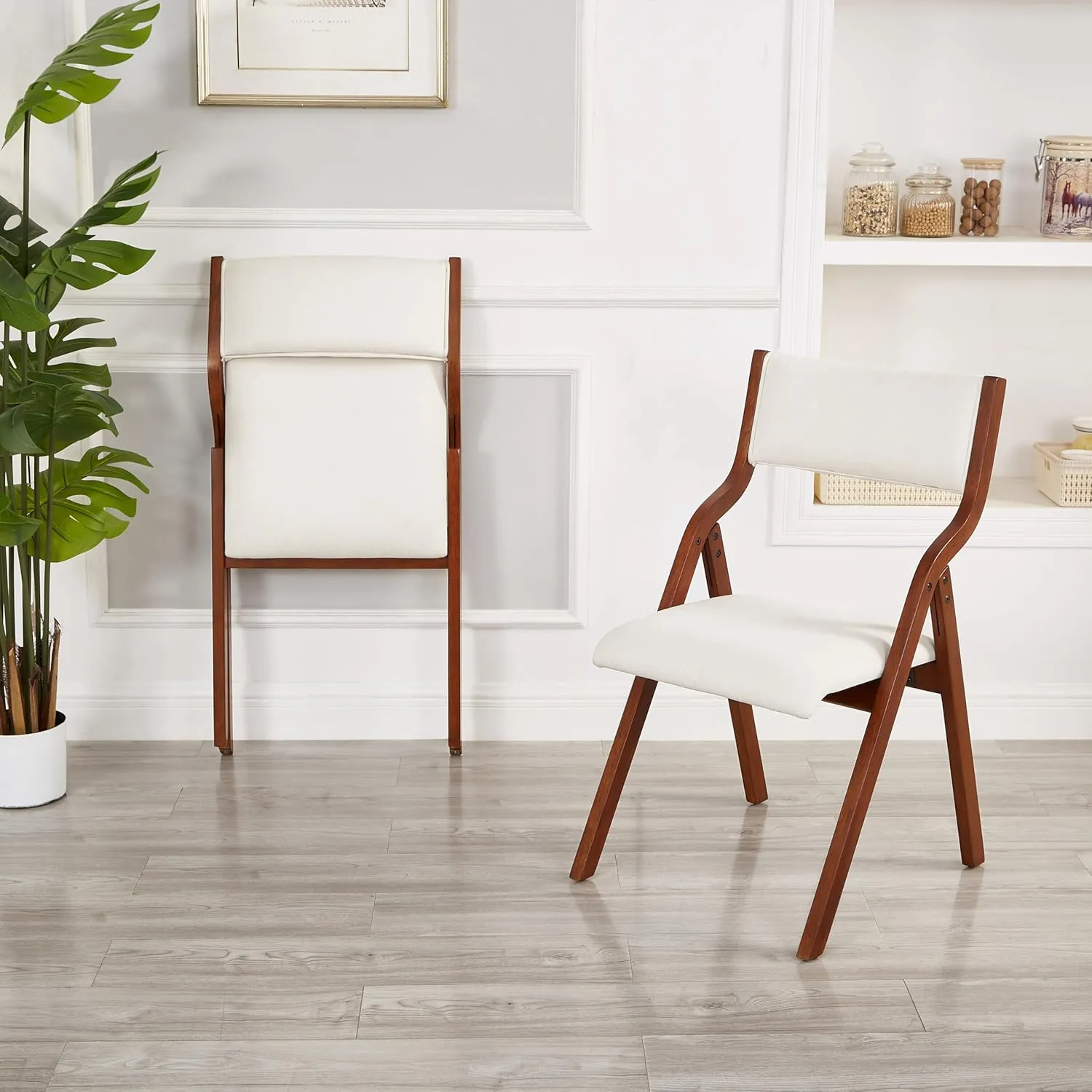 Ball & Cast Kitchen Folding Chairs with Padded Seats Foldable chairs Set of 2, 18" Seat Height, Cream White
