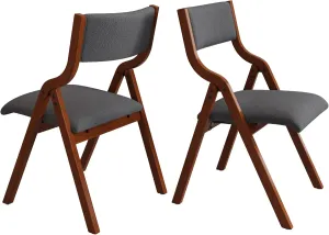 Ball & Cast Padded Folding Chairs 2 Pack,Solid Wood Frame Foldable Dining Chair,18" Seat Height,Space Saving,Easy to Carry Suitable for Kitchen, Bedroom, Light Grey