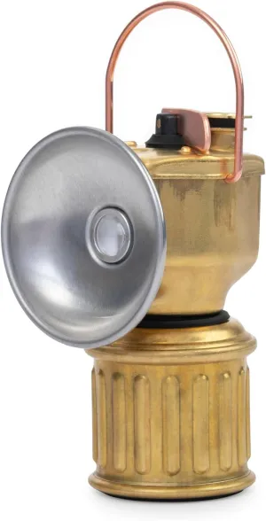 Barebones Miners Lantern – Vintage-Inspired Rechargeable LED Lantern with Dimmable Light, Magnetic Base, Weatherproof Design, and Brass Finish – Portable Camping and Indoor Decor Light