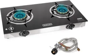 Barton Double Burner Stove w/Auto Ignition LPG Tempered Glass Outdoor Propane Portable Camping Cooktop Range 2-Burner Gas Burner