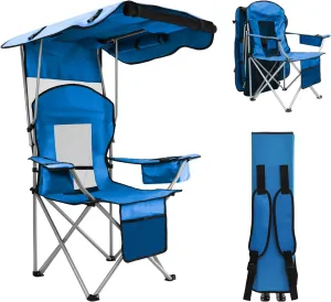 BDL Camping Chair with Canopy Shade Portable Folding Beach Chairs with Cooler, Mesh Backrest, Cup Holder, and Pocket for Camping, Fishing, Beach, and Sports