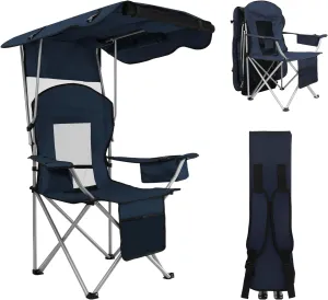 BDL Camping Chair with Canopy Shade Portable Folding Beach Chairs with Cooler, Mesh Backrest, Cup Holder, and Pocket for Camping, Fishing, Beach, and Sports