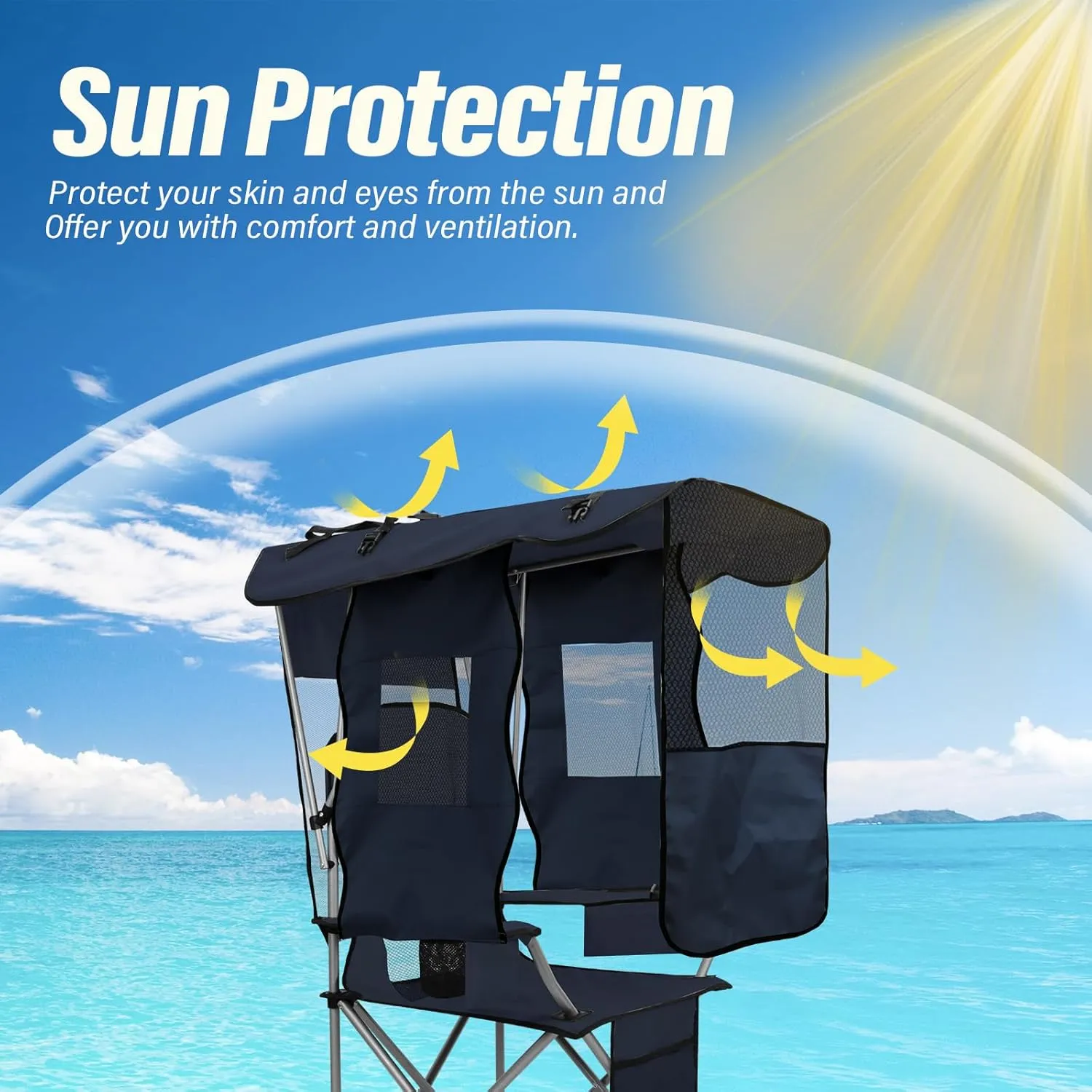 BDL Camping Chair with Canopy Shade Portable Folding Beach Chairs with Cooler, Mesh Backrest, Cup Holder, and Pocket for Camping, Fishing, Beach, and Sports