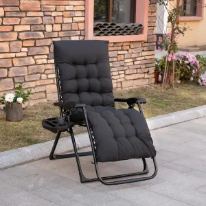 Beach-Camping Lounge-Chair Chaise-Outdoor Folding-Reclining - Recliner Adjustable Backrest with Cushion Side Tray Patio Poolside for Lawn Garden Porch Backyard (Black)