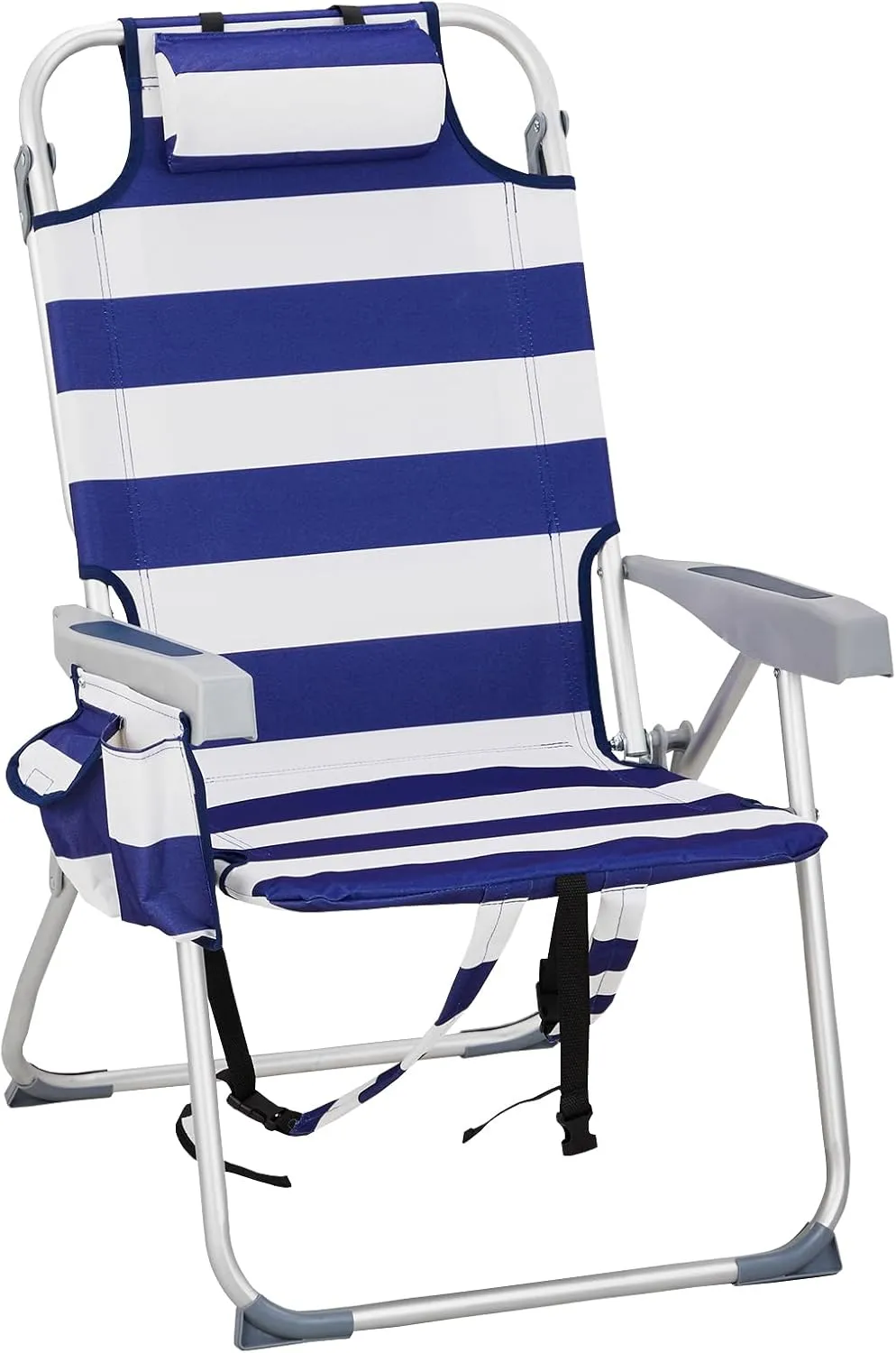 Beach Chair for Adults Folding Patio Lounge Chairs Heightened Oxford Cloth Silver White Aluminum Tube Foldable Heavy Duty Camping Chair Support to 220lbs Compact Portable Armchair Blue Stripes