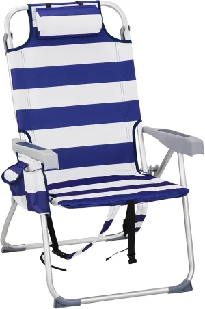 Beach Chair for Adults Folding Patio Lounge Chairs Heightened Oxford Cloth Silver White Aluminum Tube Foldable Heavy Duty Camping Chair Support to 220lbs Compact Portable Armchair Blue Stripes