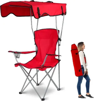Beach Chair with Canopy Shade, Folding Lawn Chair with Unmbrella Cup Holder & Carry Bag, Portable Sunshade Chair for Adults for Outdoor Travel Hiking Fishing,(Red)