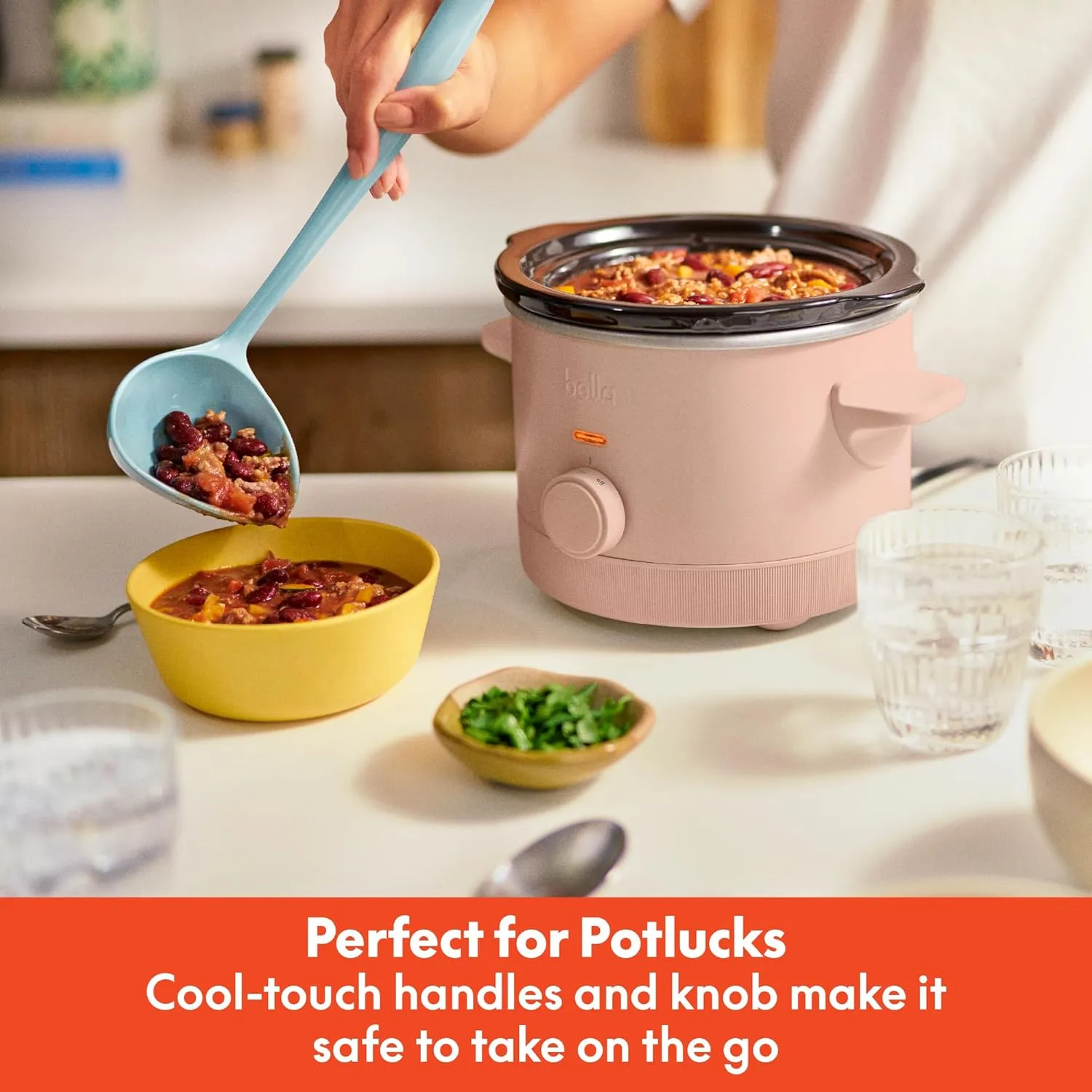 bella 1.5 Qt Slow Cooker with 3 Heat Manual Control, EverGood™ Ceramic Nonstick Coating, Dishwasher Safe Stoneware Pot and Tempered Glass Lid, Tangle Free Cord Wrap & Cool Touch Handles, Blossom