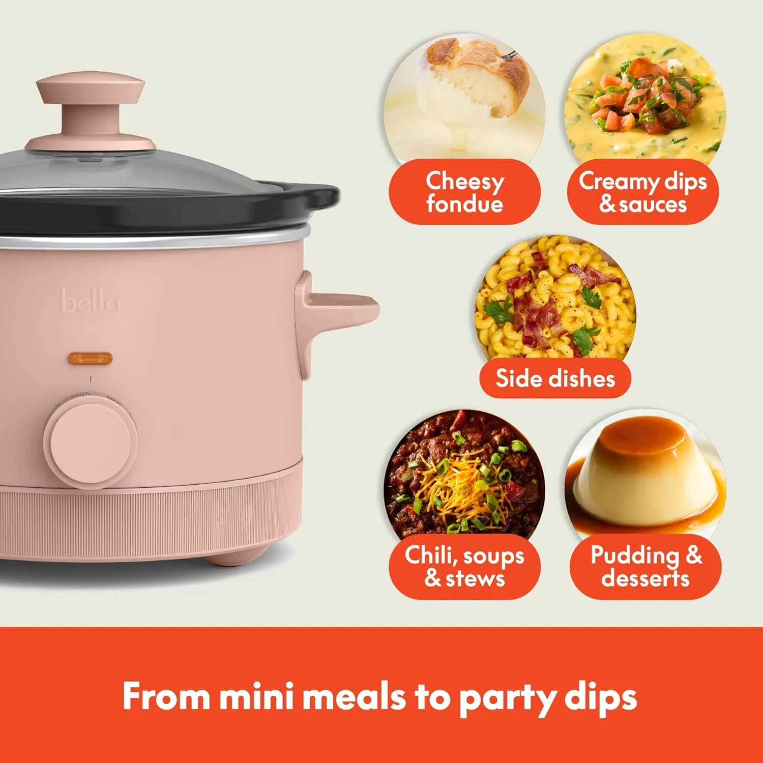 bella 1.5 Qt Slow Cooker with 3 Heat Manual Control, EverGood™ Ceramic Nonstick Coating, Dishwasher Safe Stoneware Pot and Tempered Glass Lid, Tangle Free Cord Wrap & Cool Touch Handles, Blossom