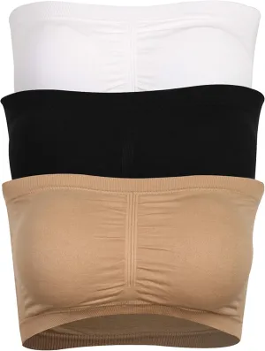 BINACL Women's Bandeau Bralette, Summer Strapless Removable Padded Seamless Basic Layer Tube Top Bra 2/3 Packs