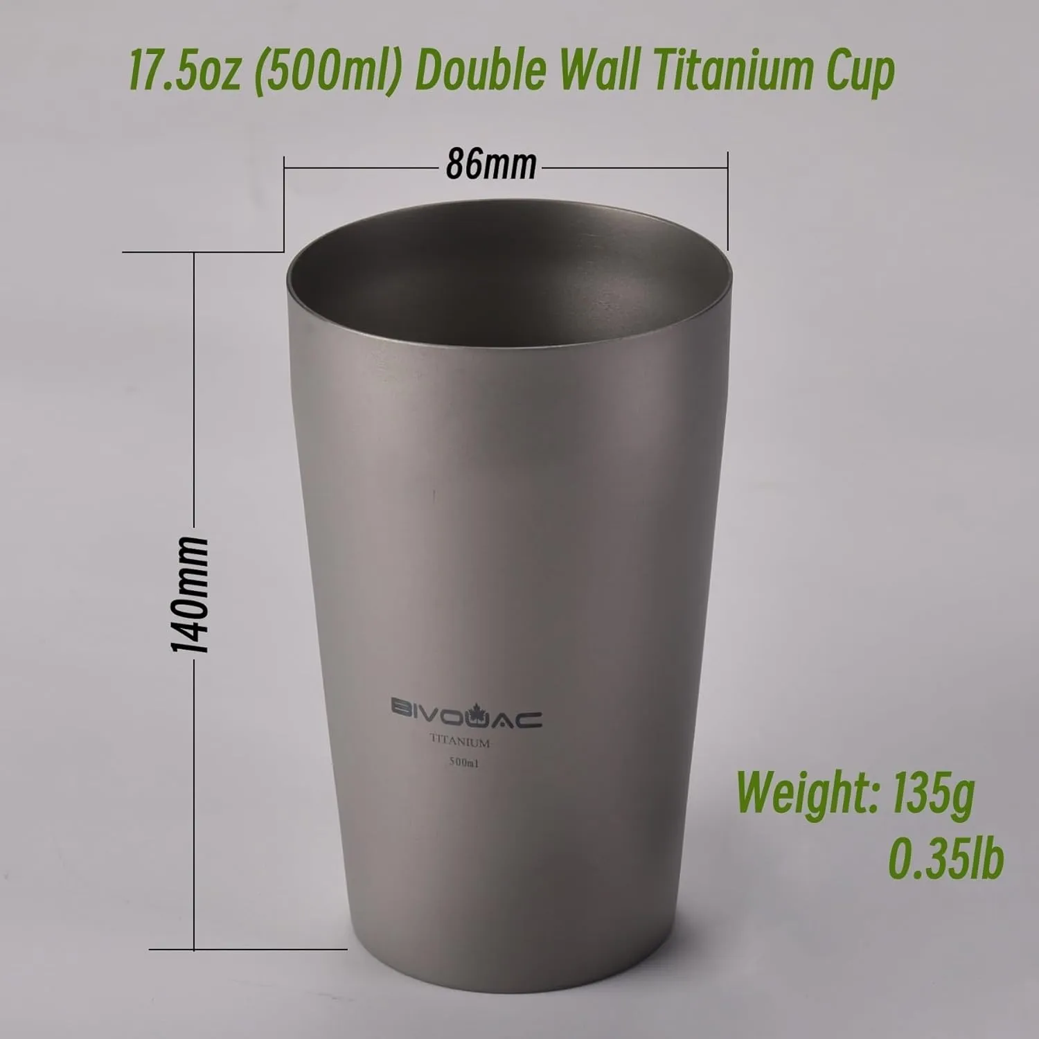 BIVOUAC 500ml Double Wall Titanium Mug No Lid Milk Cup Outdoor Coffee Mug Camping To Go Drinkware (500ml Double Wall)