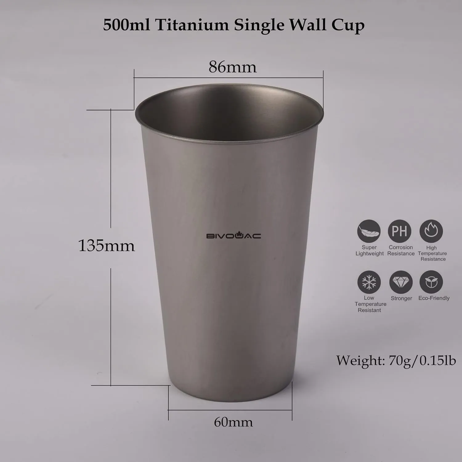 BIVOUAC 500ml Single Wall Titanium Cup 1Pc Packed Milk Mug Outdoor Mug Coffee Cup Camping To Go Drinkare (500ml Single Wall)