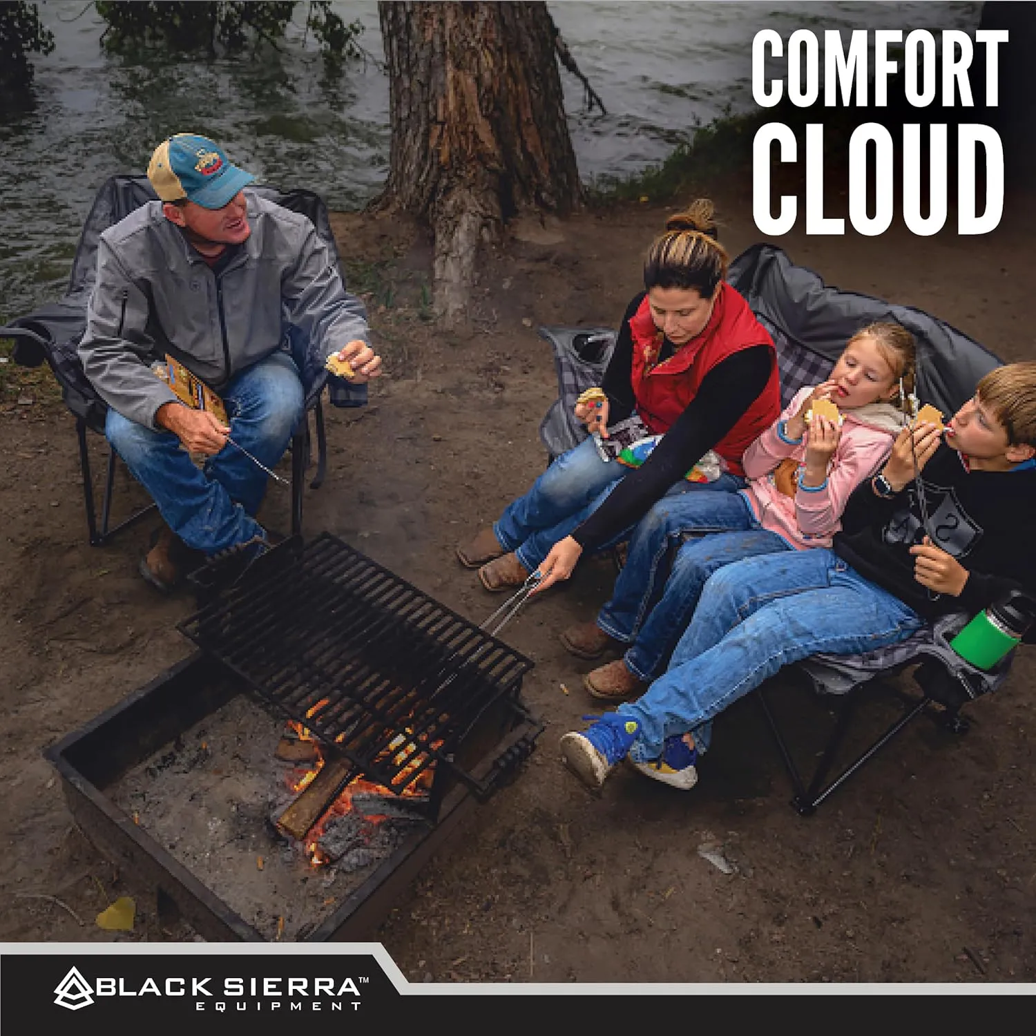 Black Sierra Oversized Camping Chair for Adults, Heavy Duty Outdoor Seat with Plush Padding, Supports 400lbs, Cup Holder & Carry Bag, Comfortable Folding Chair for Tailgating, Patio, & Sideline Events