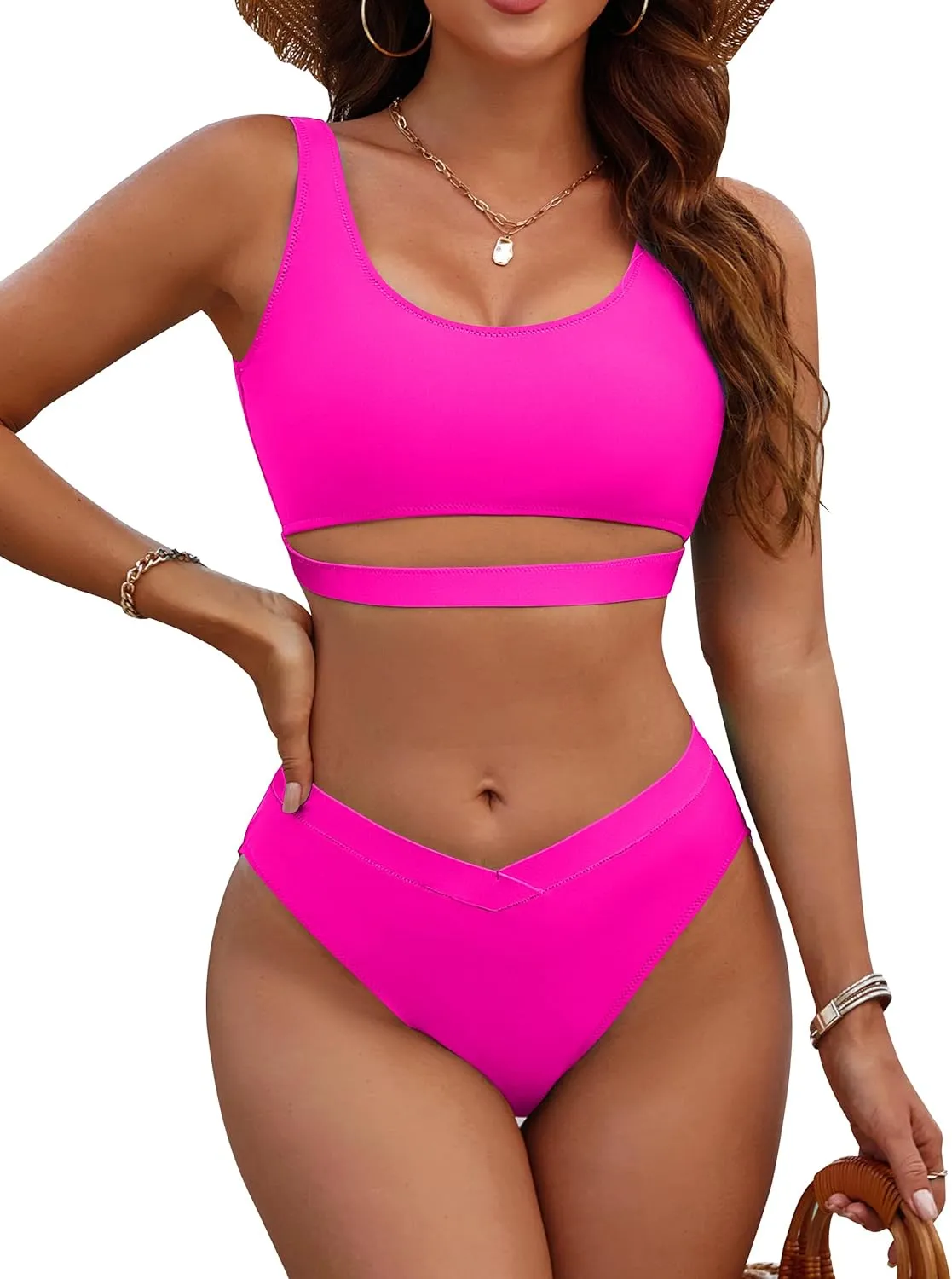 Blooming Jelly Womens Cheeky High Cut Bikini Set Cutout High Waisted Swimsuits Backless 2 Piece Bathing Suits
