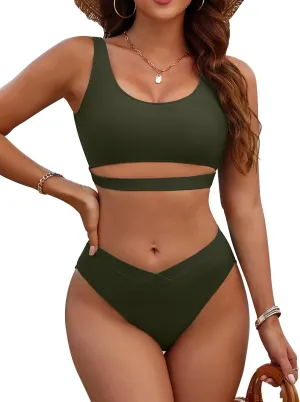 Blooming Jelly Womens Cheeky High Cut Bikini Set Cutout High Waisted Swimsuits Backless 2 Piece Bathing Suits