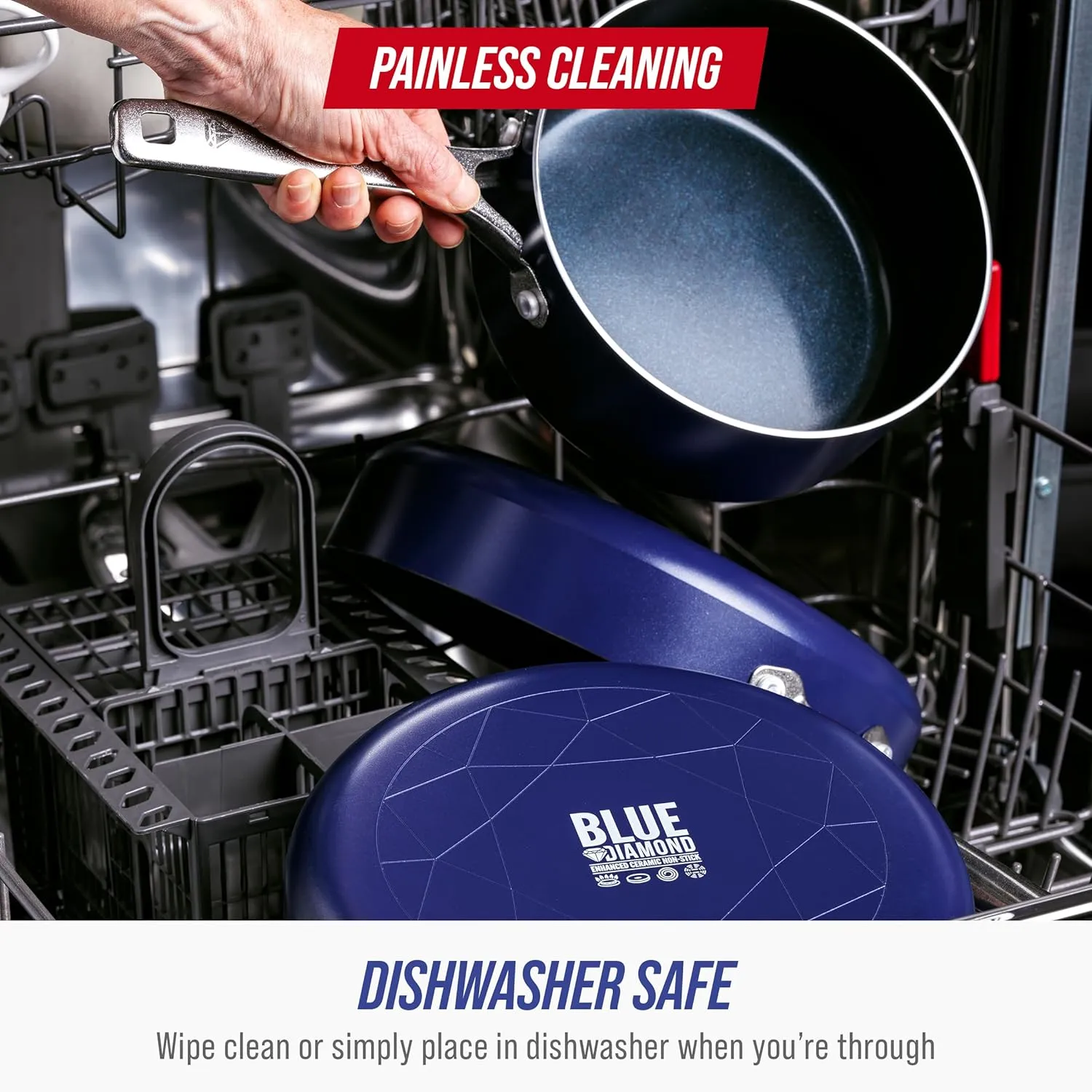 Blue Diamond 14 Piece Cookware Set, Diamond Infused PFAS & PFOA-Free Ceramic Nonstick Pots and Pans, Durable, Non Toxic, Metal Utensil Safe & Scratch Resistant, Dishwasher & Oven Safe, Blue