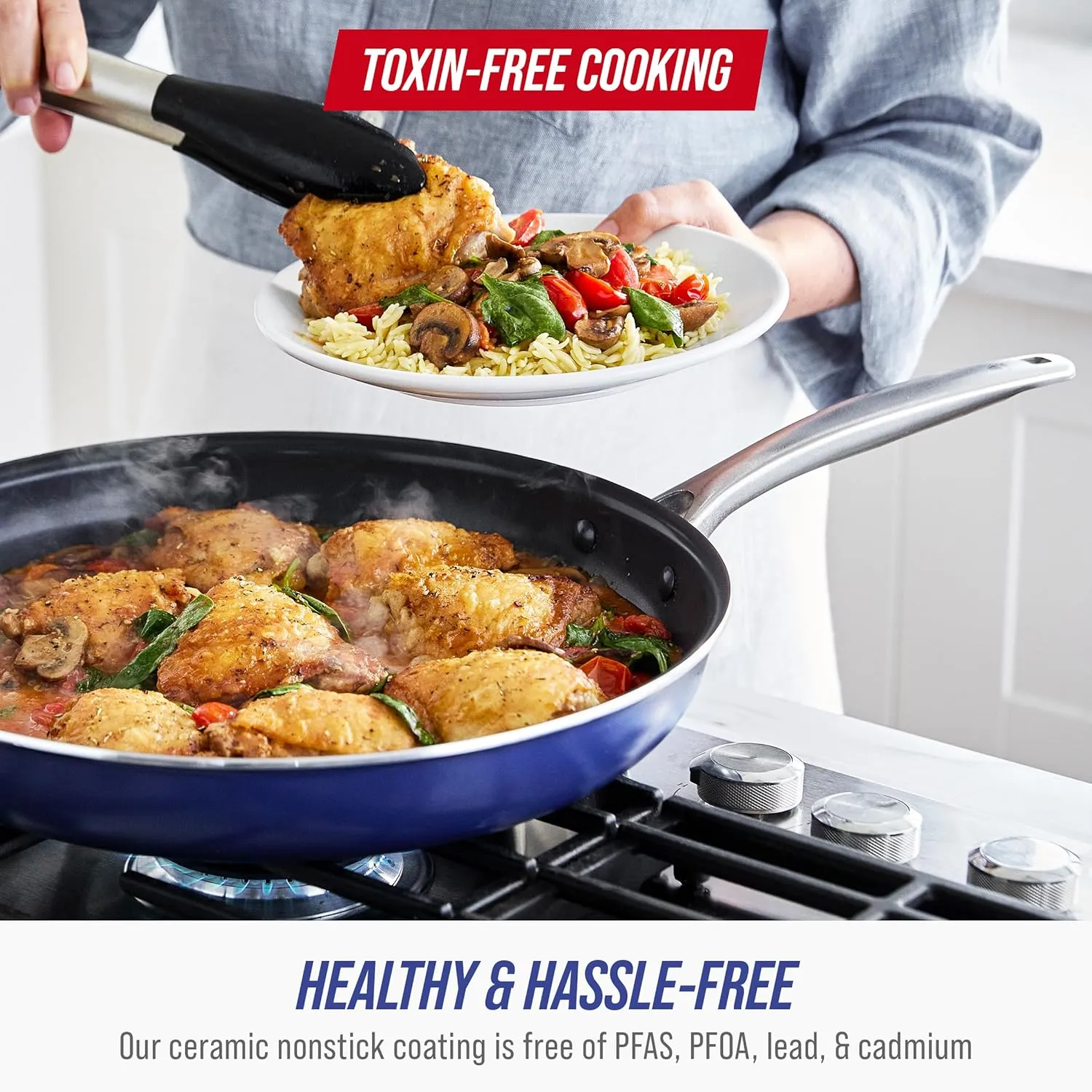 Blue Diamond 14 Piece Cookware Set, Diamond Infused PFAS & PFOA-Free Ceramic Nonstick Pots and Pans, Durable, Non Toxic, Metal Utensil Safe & Scratch Resistant, Dishwasher & Oven Safe, Blue