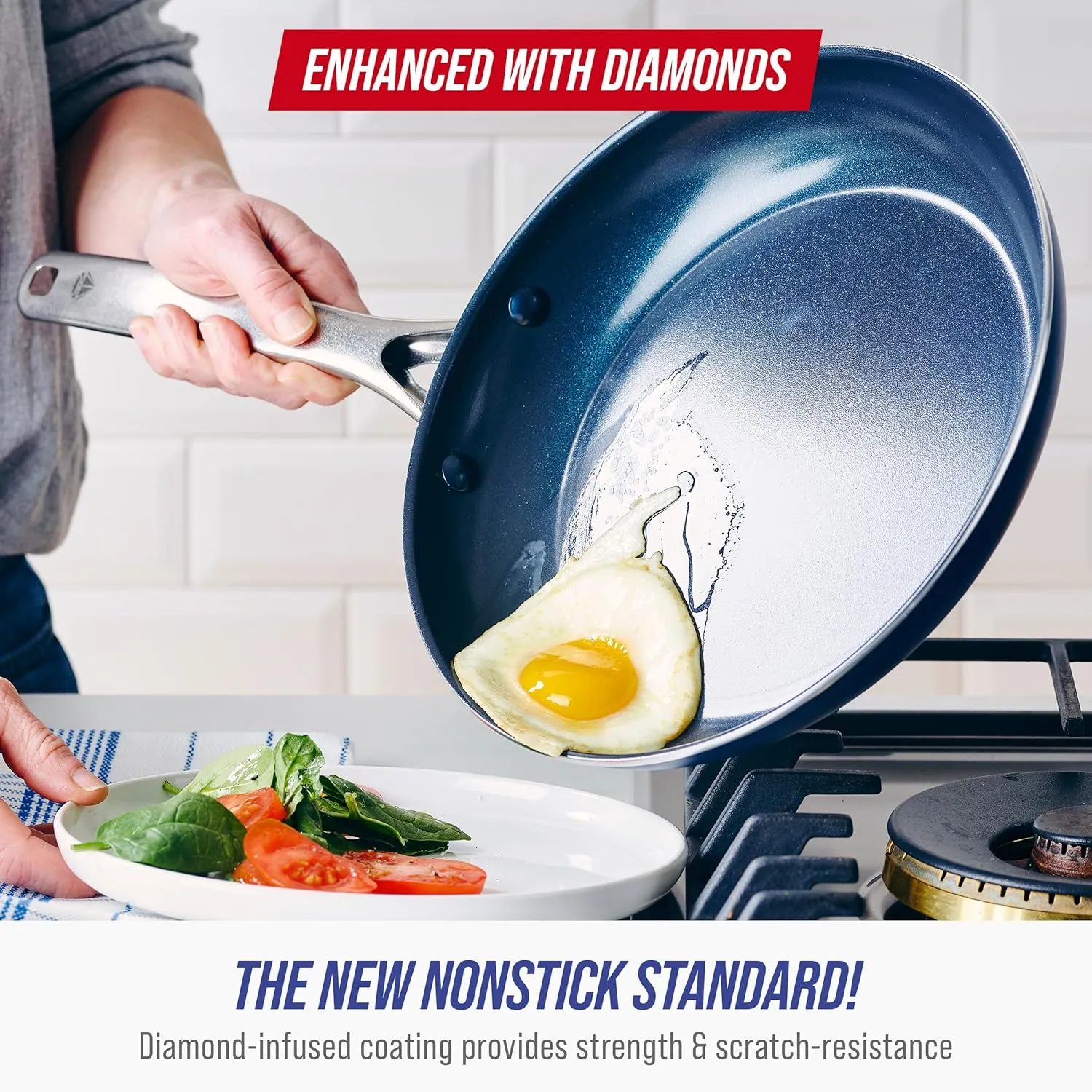 Blue Diamond 14 Piece Cookware Set, Diamond Infused PFAS & PFOA-Free Ceramic Nonstick Pots and Pans, Durable, Non Toxic, Metal Utensil Safe & Scratch Resistant, Dishwasher & Oven Safe, Blue
