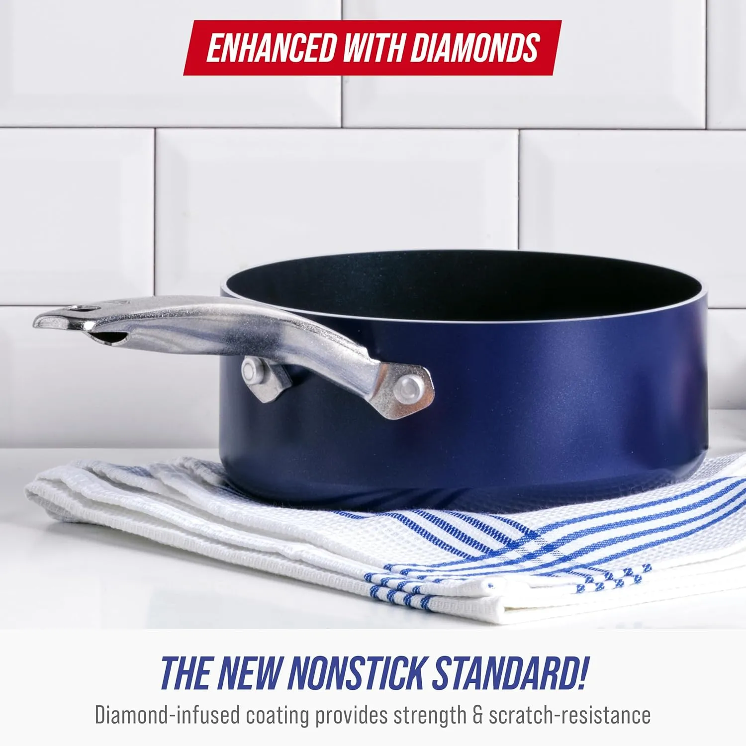 Blue Diamond Cookware 2QT Saucepan Pot with Lid, Diamond Infused Ceramic Nonstick, PFAS and PFOA-Free, Dishwasher & Oven Safe, Durable, Versatile, Easy Clean, Even Heating, Blue