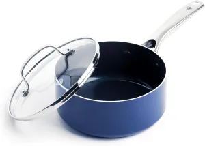 Blue Diamond Cookware 2QT Saucepan Pot with Lid, Diamond Infused Ceramic Nonstick, PFAS and PFOA-Free, Dishwasher & Oven Safe, Durable, Versatile, Easy Clean, Even Heating, Blue