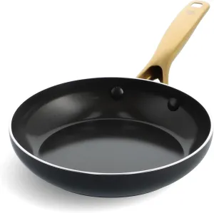 Blue Diamond Gold, 8" Nonstick Frying Pan Skillet, Diamond Infused PFAS & PTFE-Free Ceramic Pot, Induction, Dishwasher & Oven Safe, Durable Non Toxic Metal Utensil Safe, Egg & Omelet Pan, Black