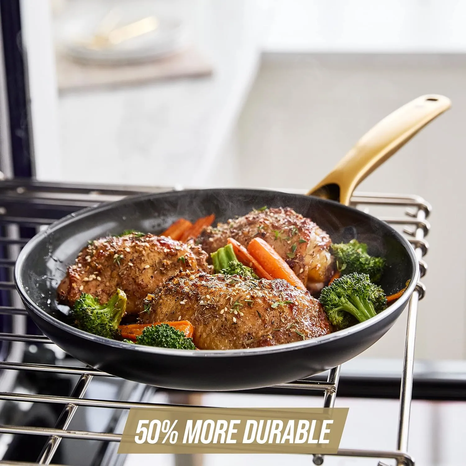 Blue Diamond Gold, 8" Nonstick Frying Pan Skillet, Diamond Infused PFAS & PTFE-Free Ceramic Pot, Induction, Dishwasher & Oven Safe, Durable Non Toxic Metal Utensil Safe, Egg & Omelet Pan, Black