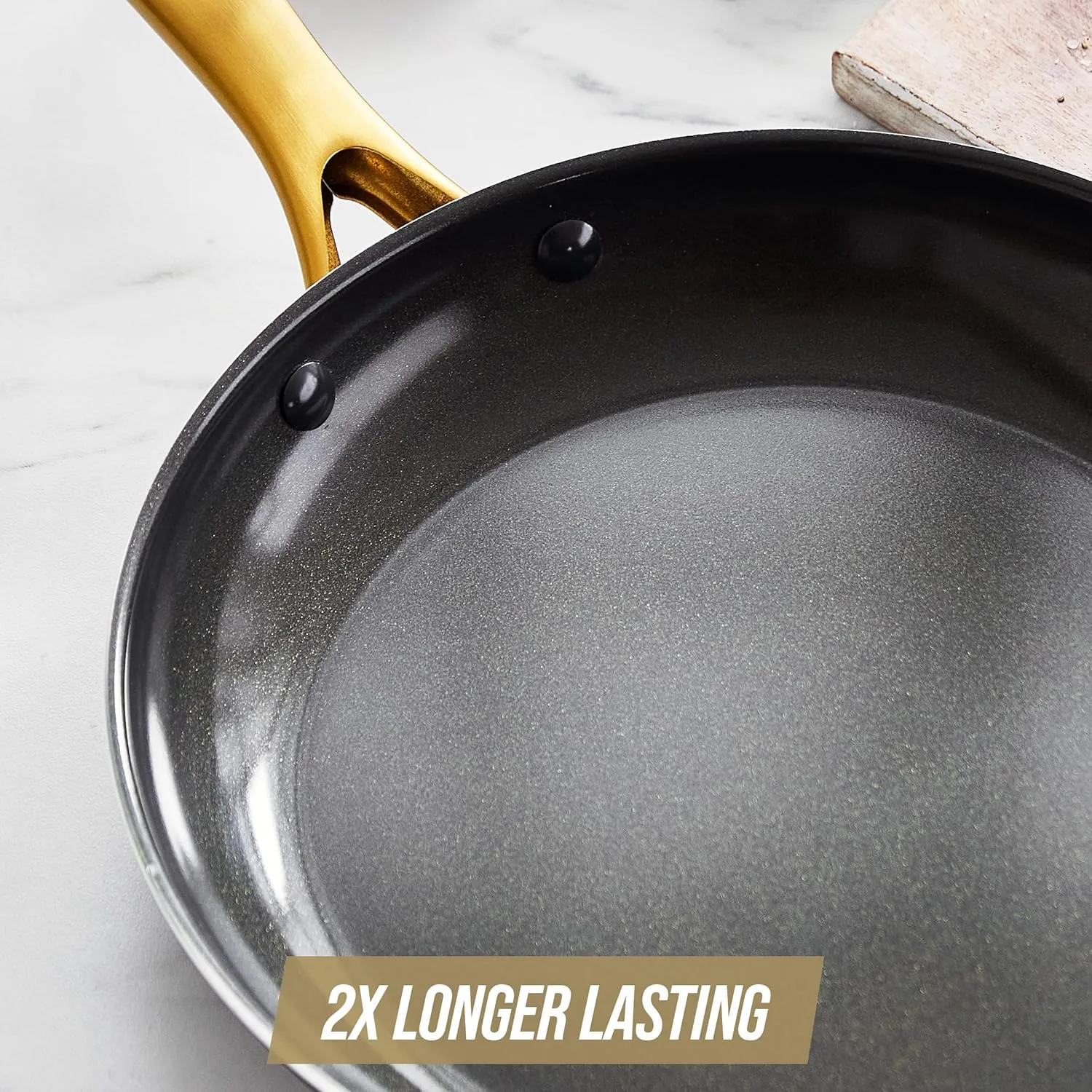 Blue Diamond Gold, 8" Nonstick Frying Pan Skillet, Diamond Infused PFAS & PTFE-Free Ceramic Pot, Induction, Dishwasher & Oven Safe, Durable Non Toxic Metal Utensil Safe, Egg & Omelet Pan, Black