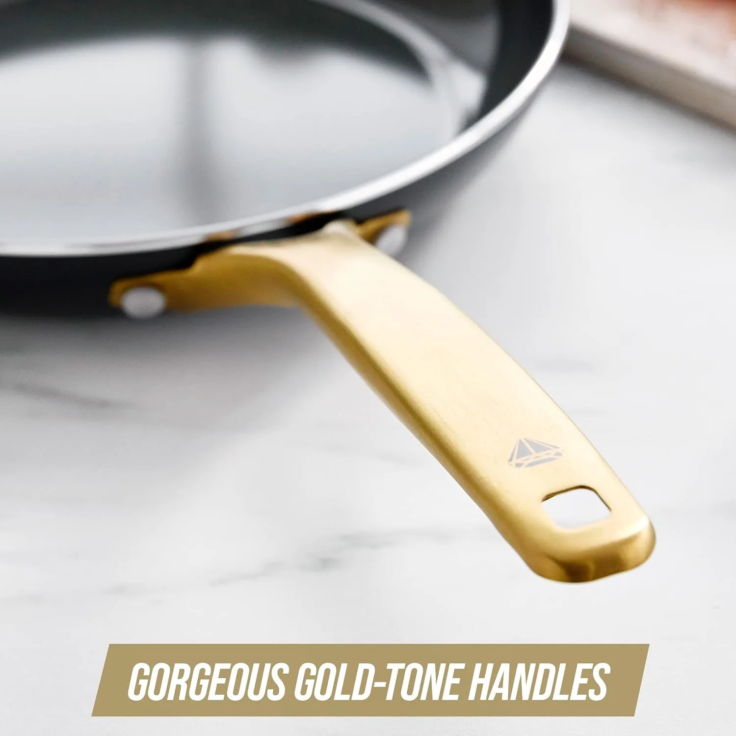 Blue Diamond Gold, 8" Nonstick Frying Pan Skillet, Diamond Infused PFAS & PTFE-Free Ceramic Pot, Induction, Dishwasher & Oven Safe, Durable Non Toxic Metal Utensil Safe, Egg & Omelet Pan, Black