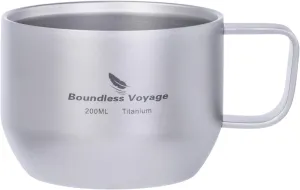 Boundless Voyage 200ml Titanium Double Wall Mug Metal Coffee Tea Cup Mini Espresso Cup Outdoor Camping Travel Ultralight Durable Portable Drinkware
