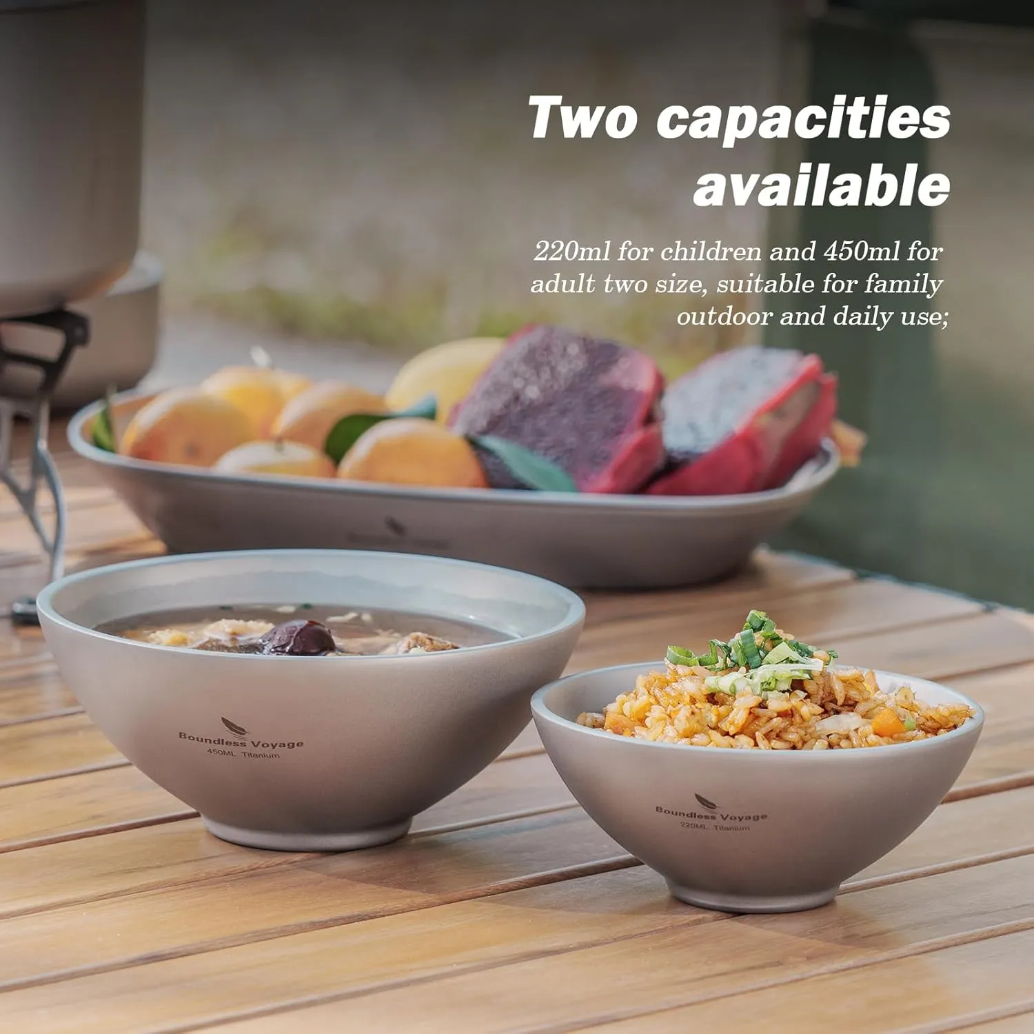 Boundless Voyage 220ml Titanium Double Walled Food Bowl for Adult Children Ultralight Portable Soup Rice Bowl Outdoor Camping Metal Durable Tableware Ti1085T