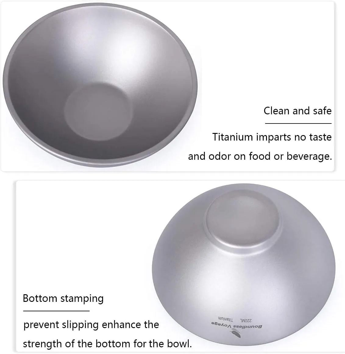 Boundless Voyage 220ml Titanium Double Walled Food Bowl for Adult Children Ultralight Portable Soup Rice Bowl Outdoor Camping Metal Durable Tableware Ti1085T