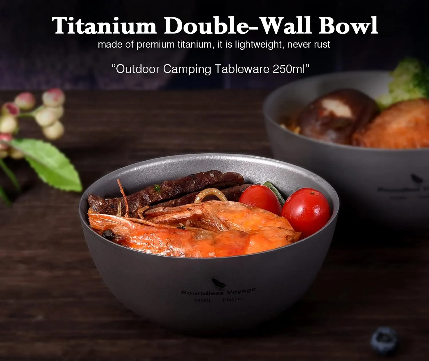 Boundless Voyage 250ML Titanium Double Wall Bowl Ultralight Portable Metal Food Rice Bowl Indoor Outdoor Camping Tableware for Adult Children Ti1093T