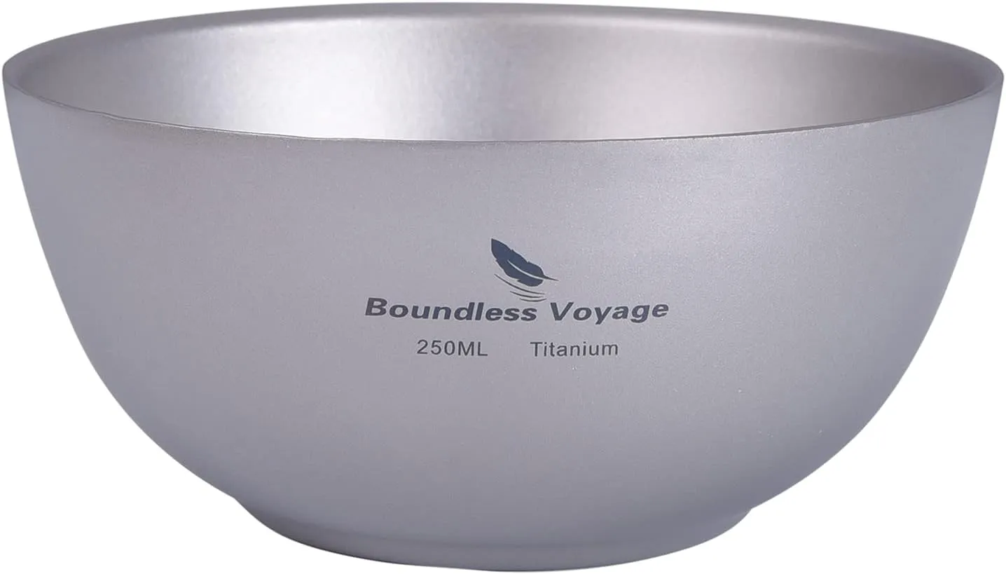 Boundless Voyage 250ML Titanium Double Wall Bowl Ultralight Portable Metal Food Rice Bowl Indoor Outdoor Camping Tableware for Adult Children Ti1093T