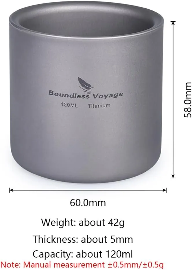 Boundless Voyage 3 in 1 Double Walled Titanium Cup Heat Resistant Mini Tea Drink Cup Outdoor Camping Mug Coffee Cups Camping Accessories Ti15152B