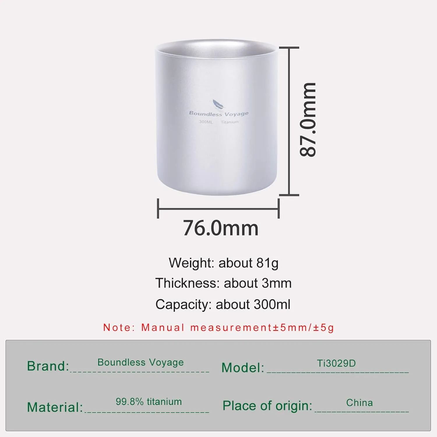 Boundless Voyage 3 in 1 Double Walled Titanium Cup Heat Resistant Mini Tea Drink Cup Outdoor Camping Mug Coffee Cups Camping Accessories Ti15154B