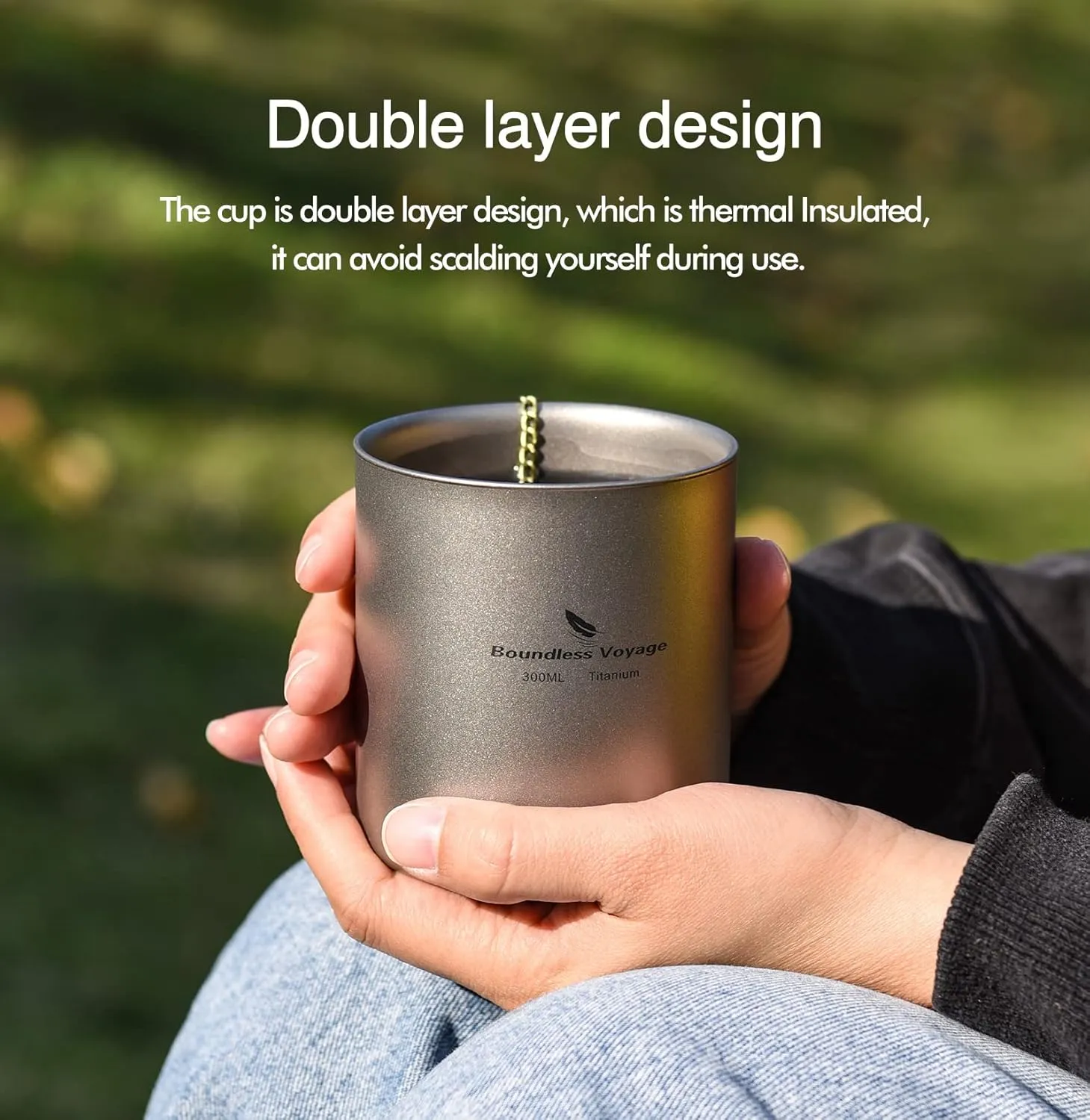 Boundless Voyage 3 in 1 Double Walled Titanium Cup Heat Resistant Mini Tea Drink Cup Outdoor Camping Mug Coffee Cups Camping Accessories Ti15154B