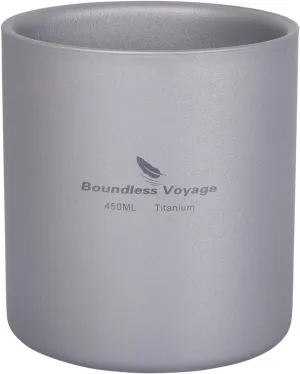 Boundless Voyage 3 in 1 Double Walled Titanium Cup Heat Resistant Mini Tea Drink Cup Outdoor Camping Mug Coffee Cups Camping Accessories (Ti3030D 450ml)