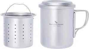 Boundless Voyage 450ml Titanium Cup with Tea Filter Folding Handles Outdoor Camping Ti Coffee Mug 15.2 fl oz Portable Lightweight Tea Maker