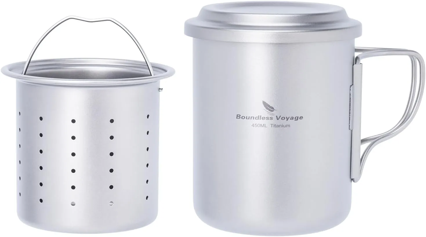 Boundless Voyage 450ml Titanium Cup with Tea Filter Folding Handles Outdoor Camping Ti Coffee Mug 15.2 fl oz Portable Lightweight Tea Maker