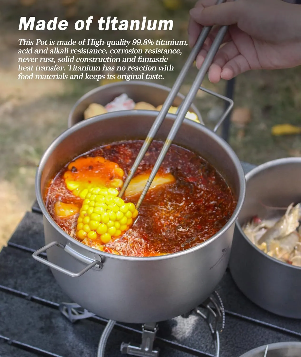 Boundless Voyage Camping Cookware Lightweight Cooking Pot Set Titanium Pot Portable for Outdoor Cooking Traveling Hiking Trekking Backpacking, 1-5 Person