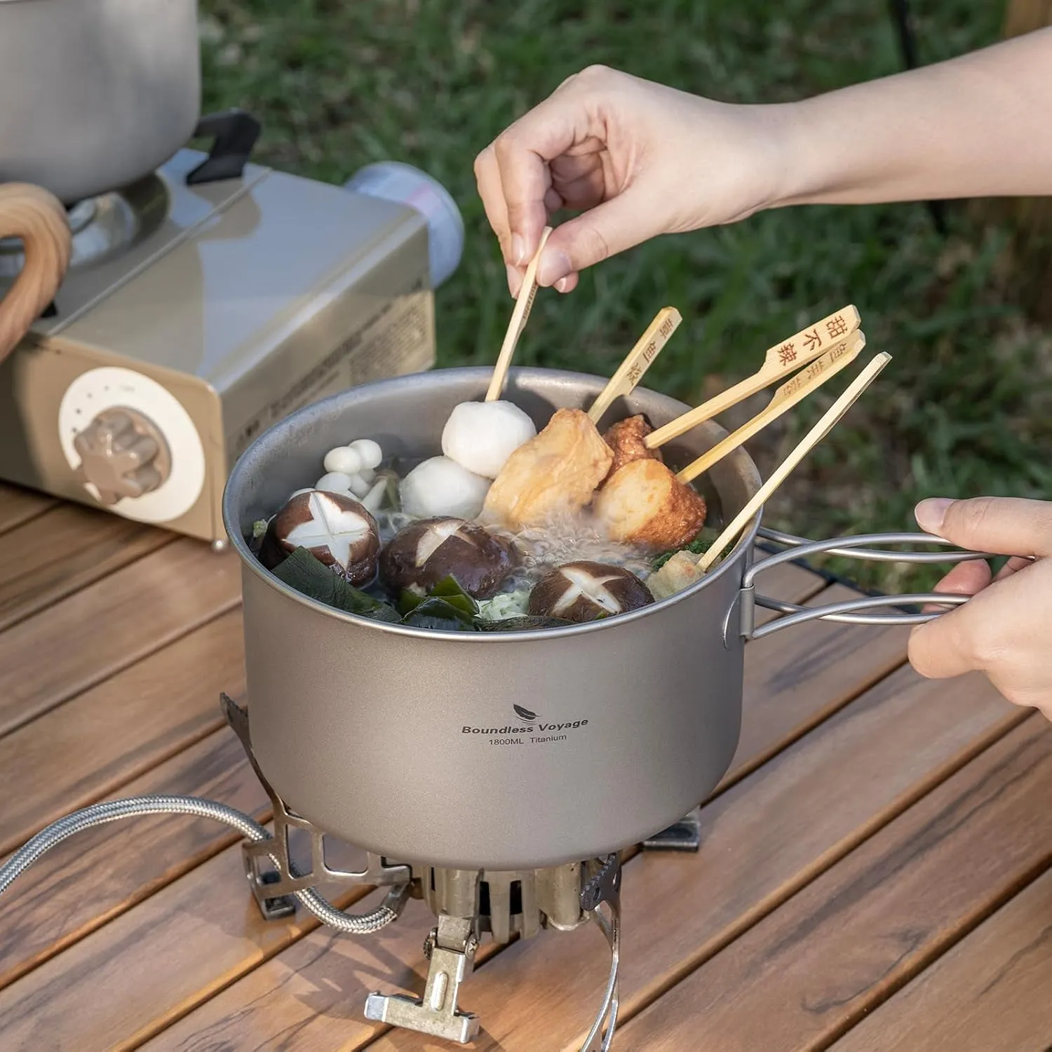 Boundless Voyage Camping Cookware Lightweight Cooking Pot Set Titanium Pot Portable for Outdoor Cooking Traveling Hiking Trekking Backpacking, 1-5 Person