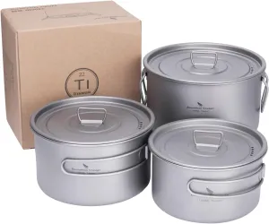 Boundless Voyage Camping Cookware Lightweight Cooking Pot Set Titanium Pot Portable for Outdoor Cooking Traveling Hiking Trekking Backpacking, 1-5 Person