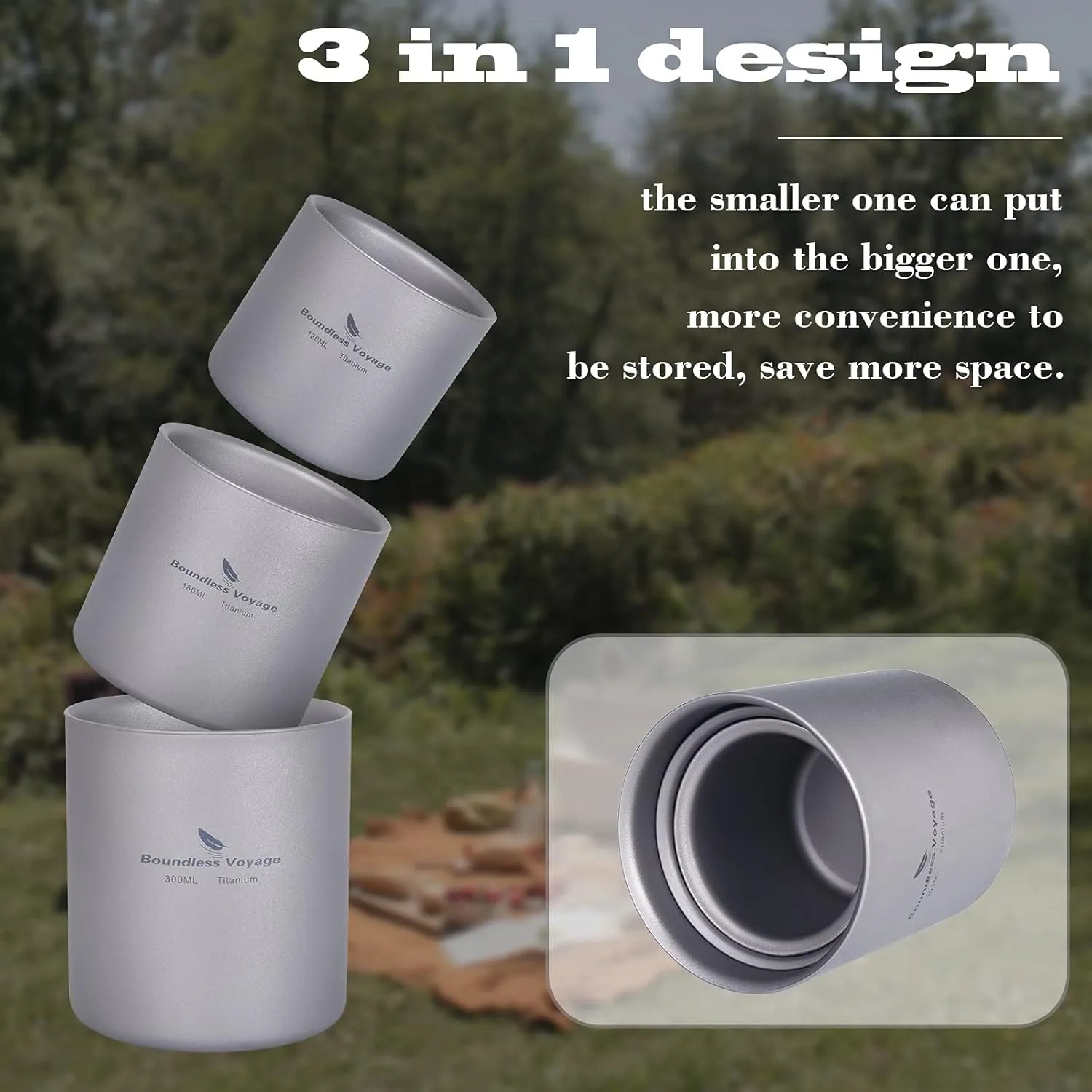 Boundless Voyage Double Walled Titanium Cup Insulated Mug Anti-scalding Outdoor Camping Tableware 120ml 180ml 300ml 450ml (3 PCS (120 180 300ml))